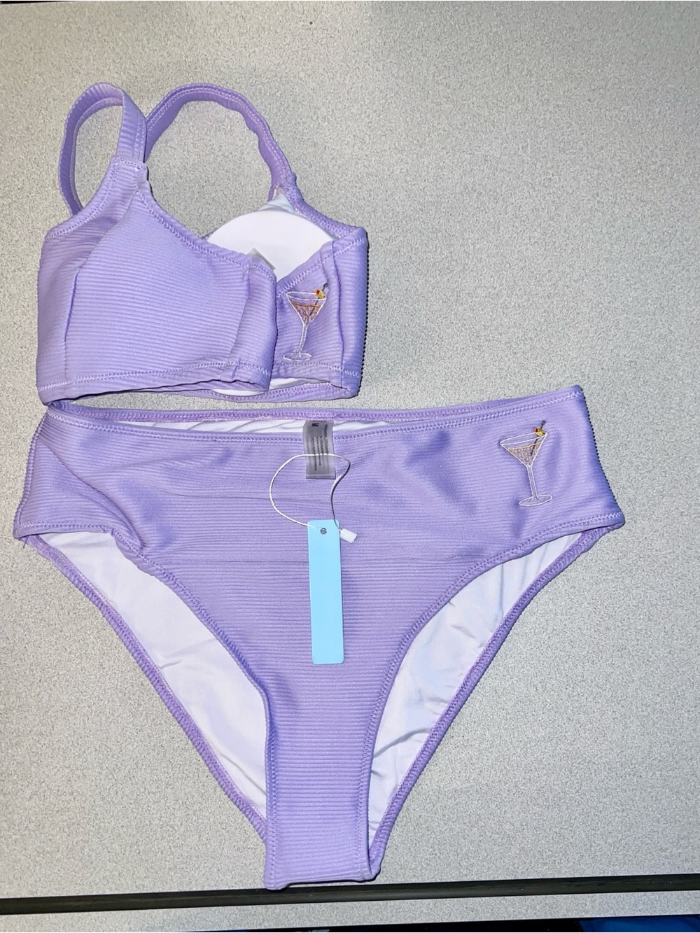 Lavender Ribbed Bikini w/ Martini Embroidery Anthropology Style